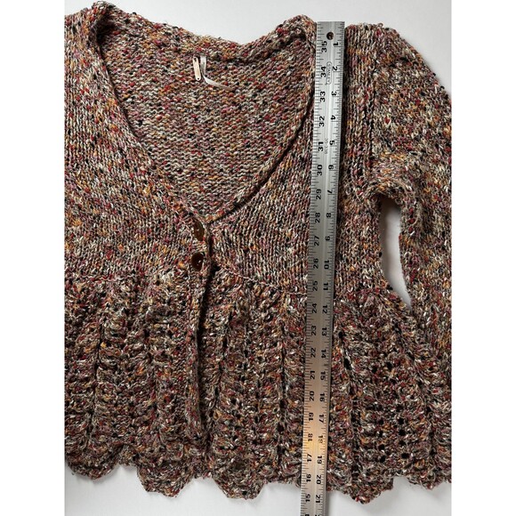 Free People Sweater Womens Small Boho Open Cardigan Button Knit Peplum - Picture 9 of 12